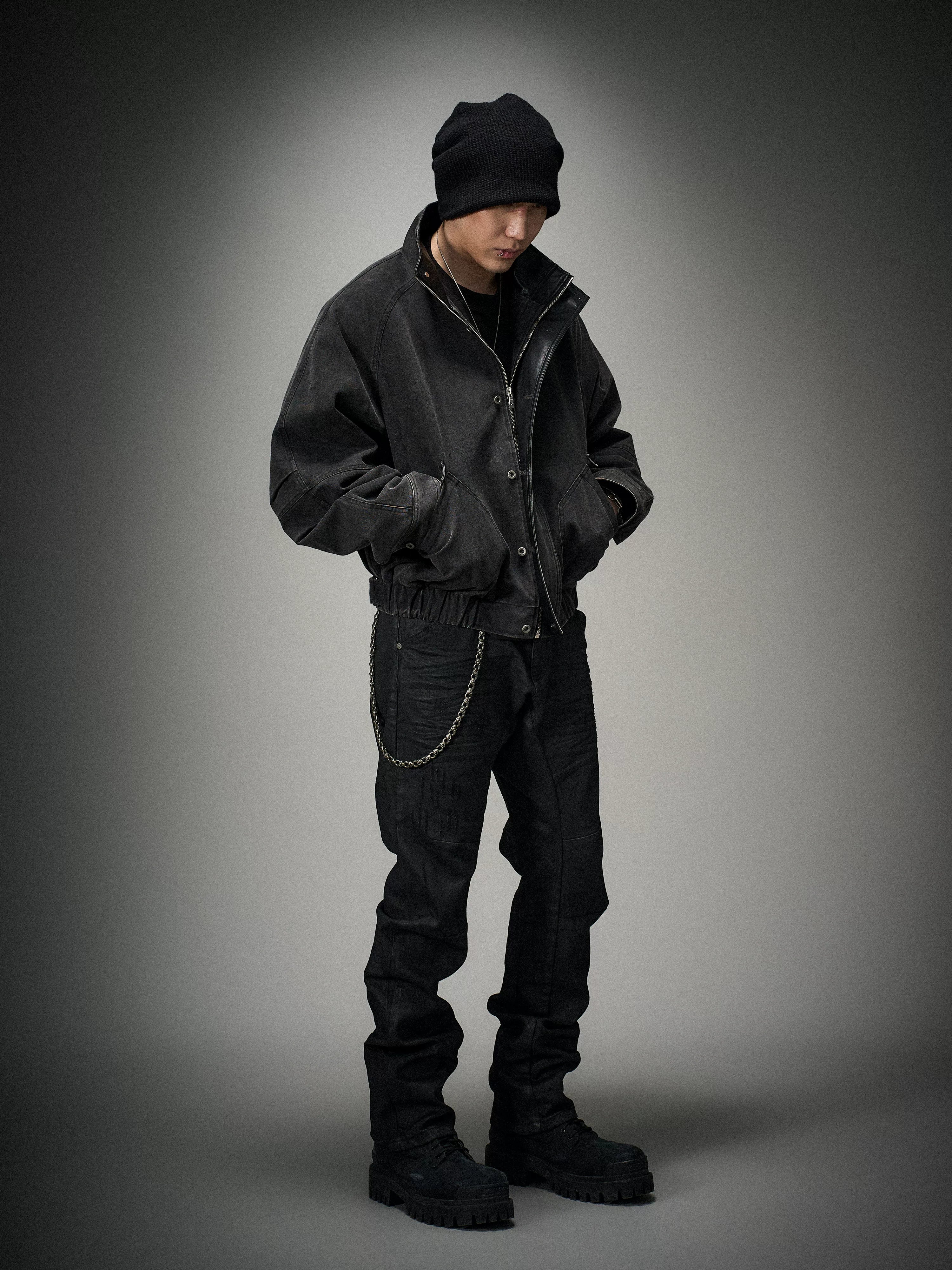 Loose Stand Collar Washed Canvas Coat