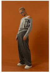 Men's Black-Grey Double Waistband Casual Pants