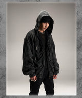 Black Loose Patchwork Zip Hoodie