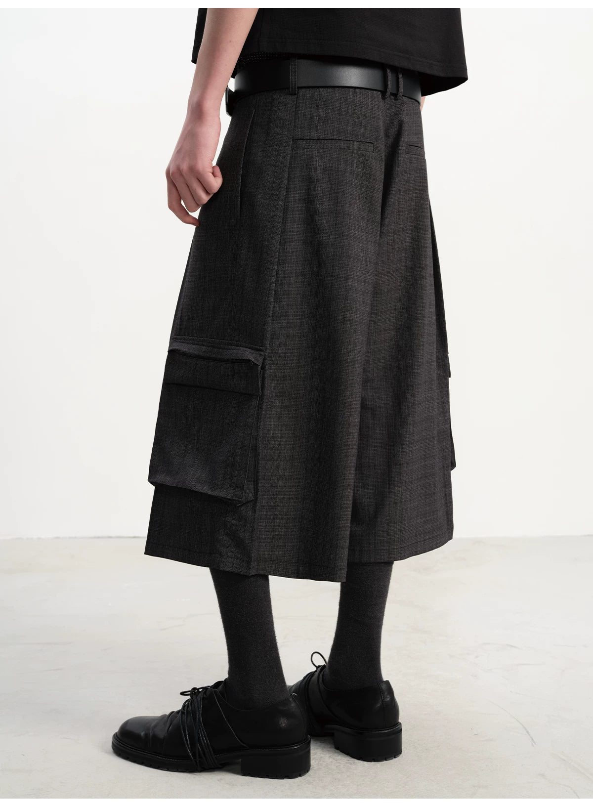 Straight Plaid Pleated Cargo Shorts