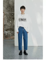 Vintage Washed Distressed Straight Cropped Jeans