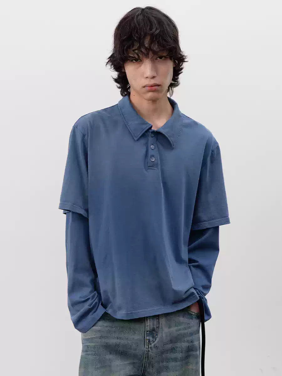Faded Washed Two-Piece Long Sleeve Polo