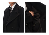 Men's Long Black Double-breasted Wool Coat