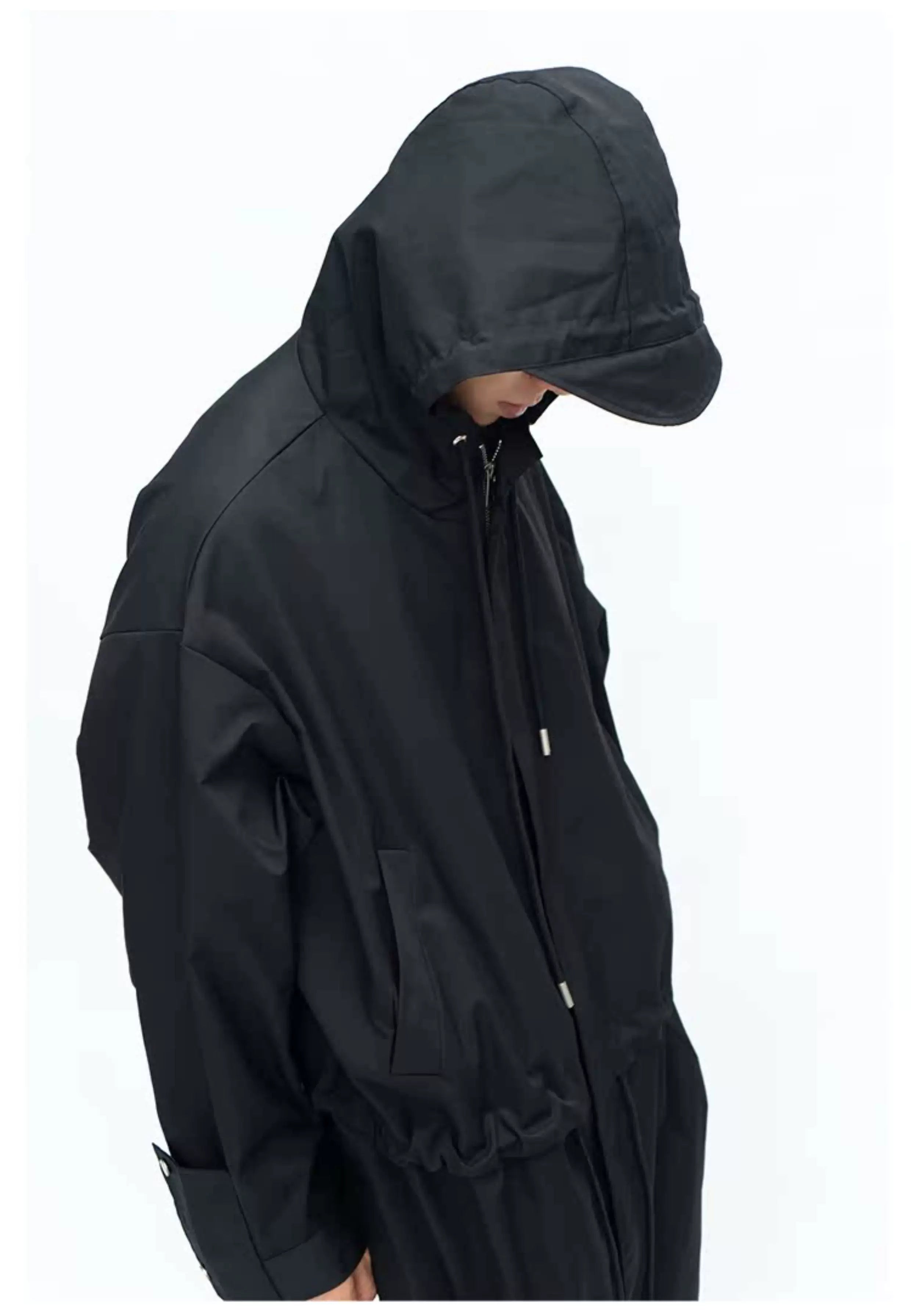 Hooded Long Water-resistant Waist-cinched Trench Coat