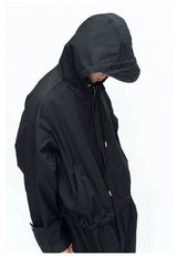 Hooded Long Water-resistant Waist-cinched Trench Coat