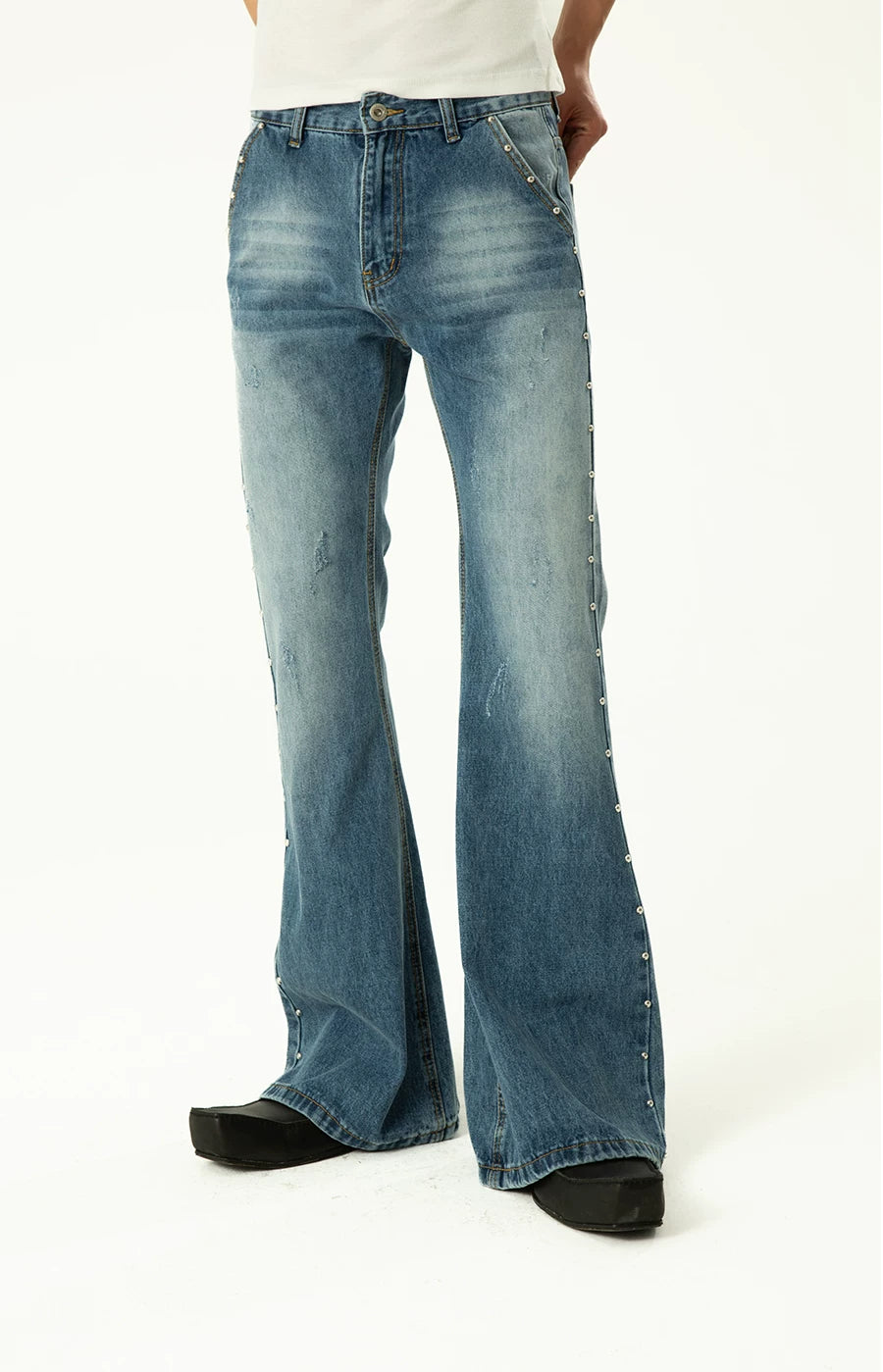 Men's Blue Black Rivet Flare Jeans