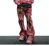 Double Waistband 3D Tiger Flare Jeans