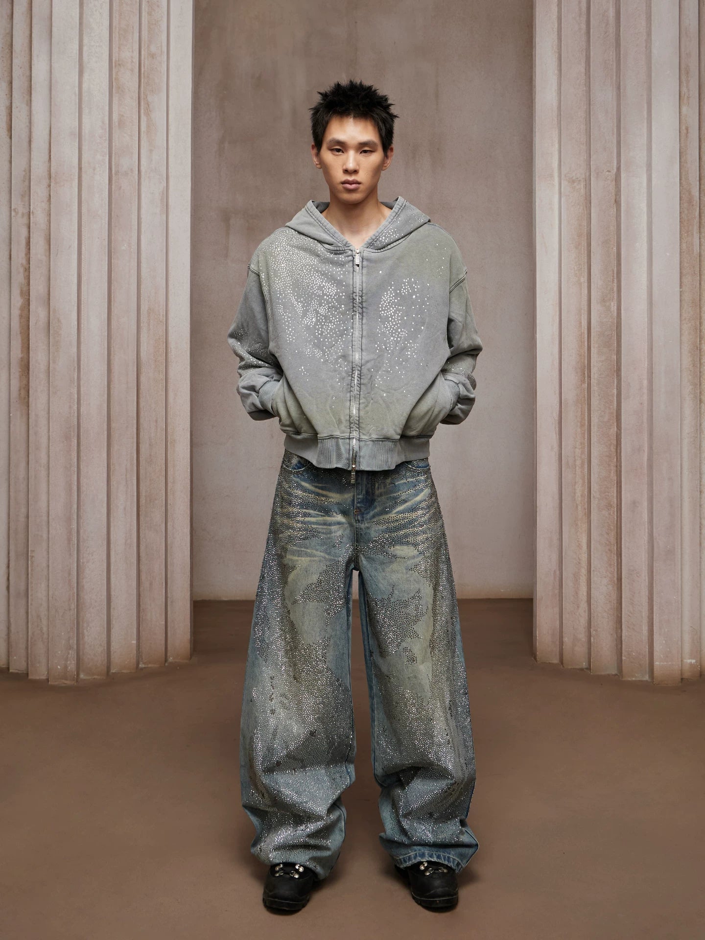 American Washed Rhinestone Straight Leg Jeans