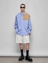 Color-block Striped Cotton Pocket Shirt