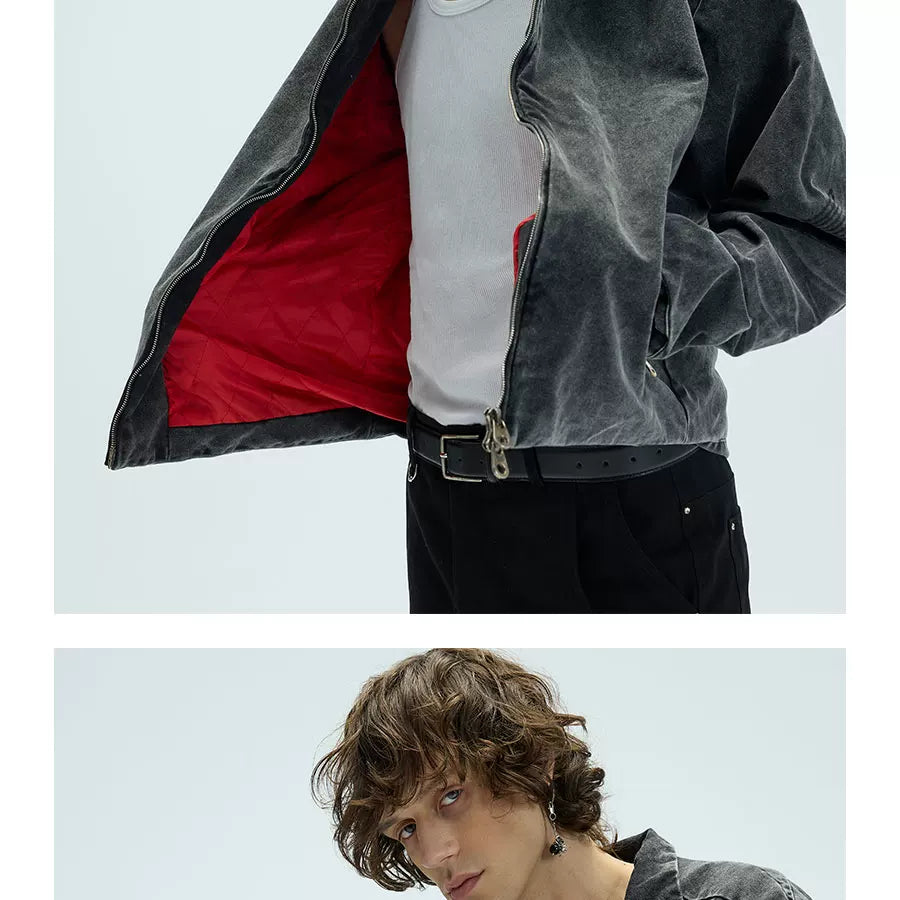 Cropped Loose Red Lined Puffer Coat
