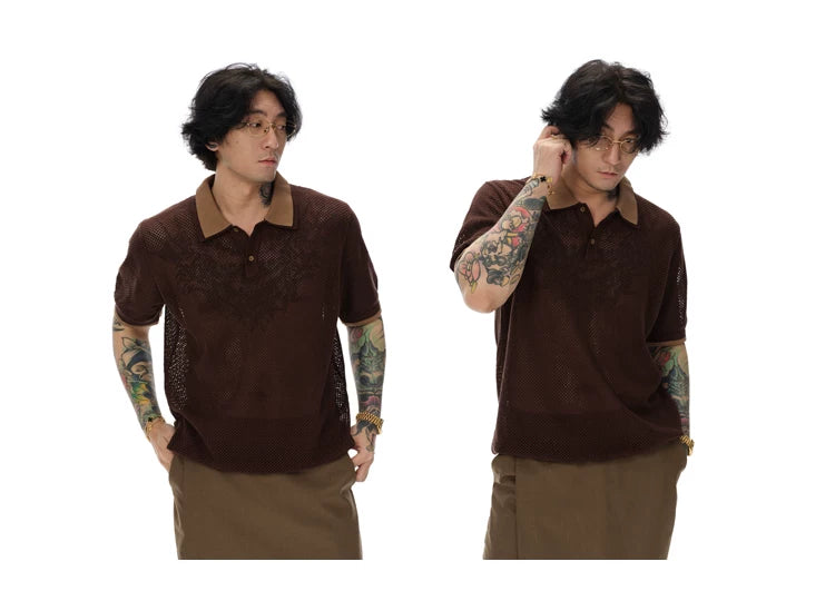 Double Collar Cutout Cotton Polo