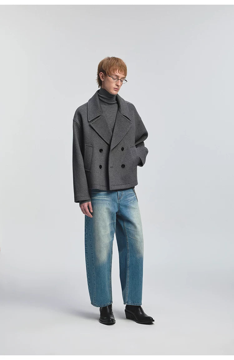 Curved Washed Denim Pants