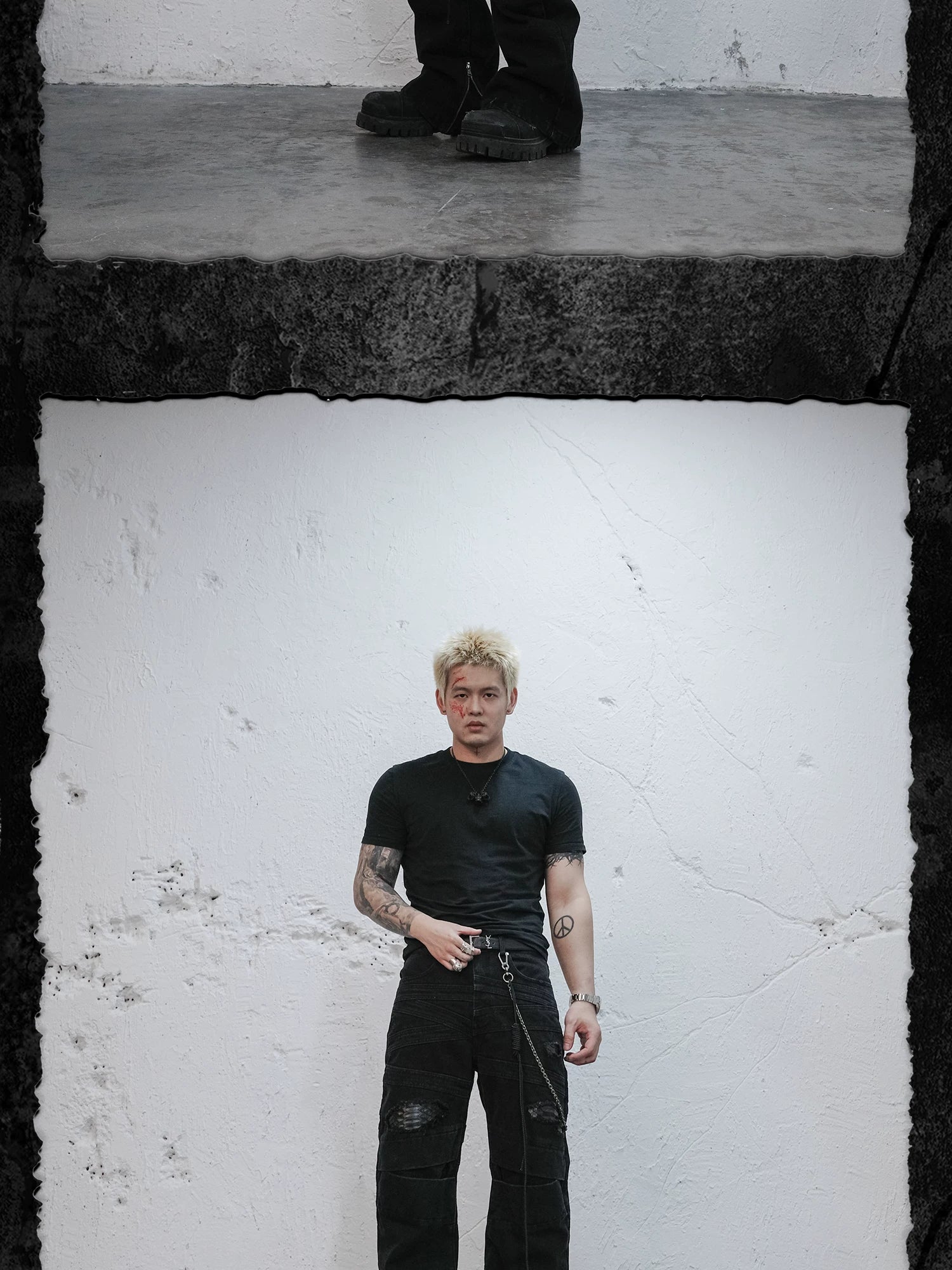 Snake Skin Distressed Bandage Flared Jeans