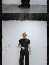 Snake Skin Distressed Bandage Flared Jeans