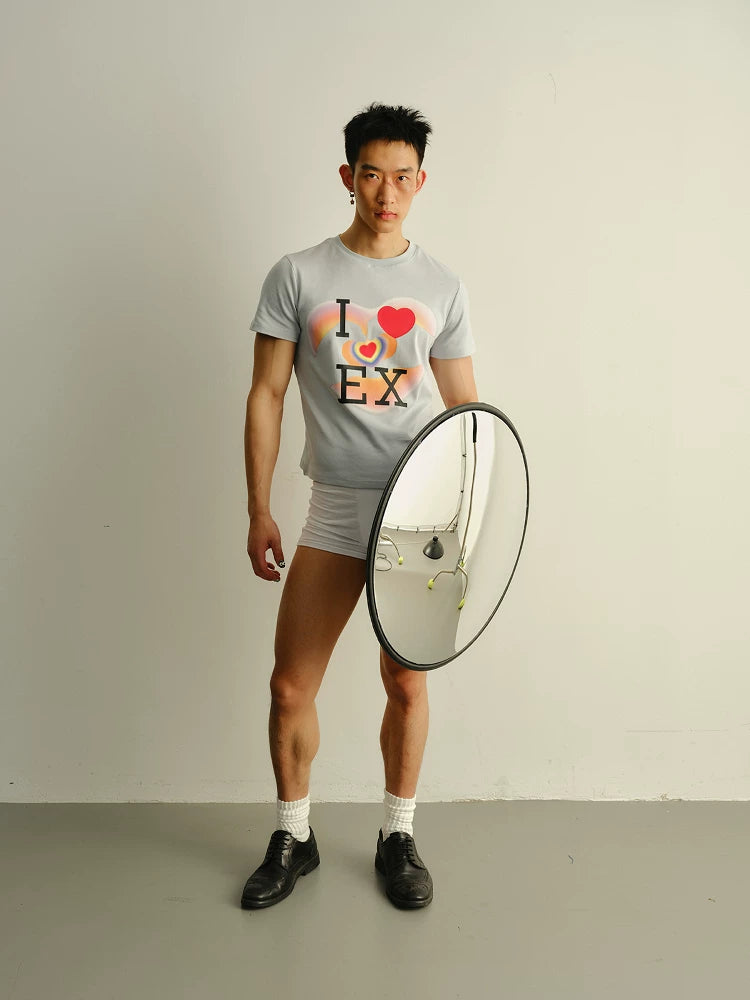 Short Sleeve Elastic Heart Print Tees