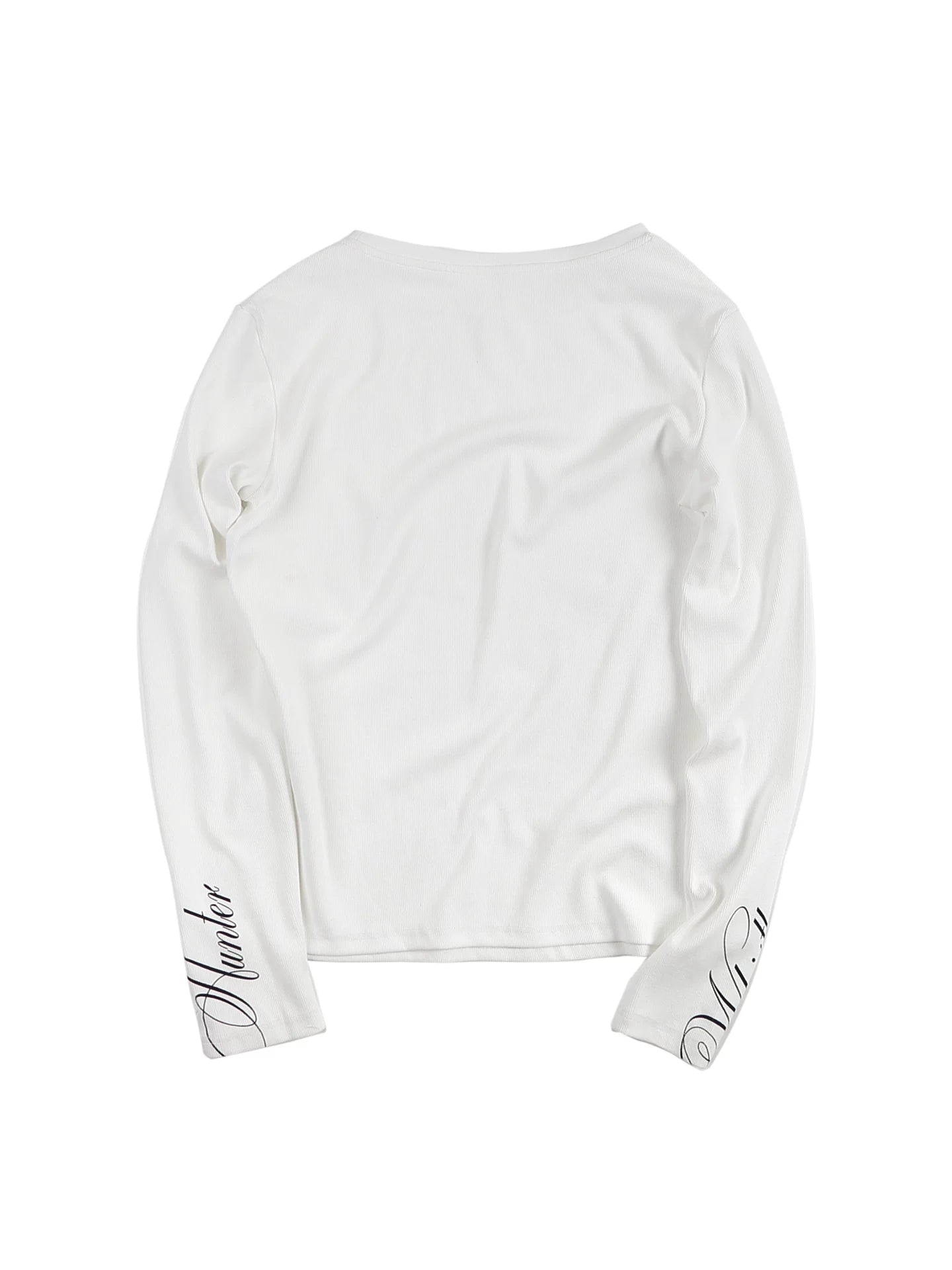 Fitted Long-Sleeve Cuff Script Print Tee
