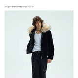 Detachable Fur Collar Fleece Hooded Coat