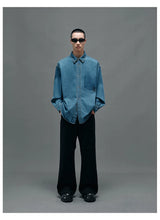 Washed Blue Oversized Embroidered Denim Shirt