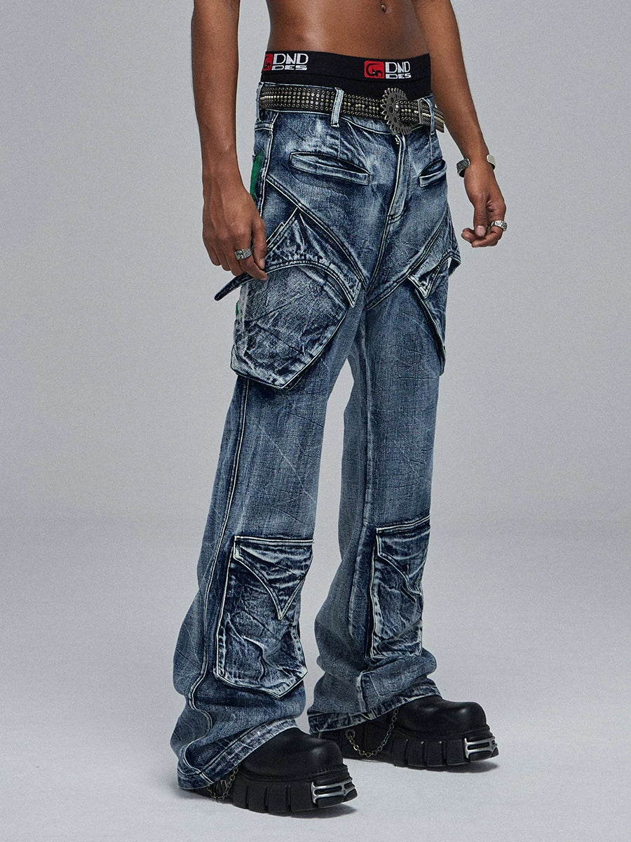 Cleanfit Green Washed Multi-pocket Straight Jeans