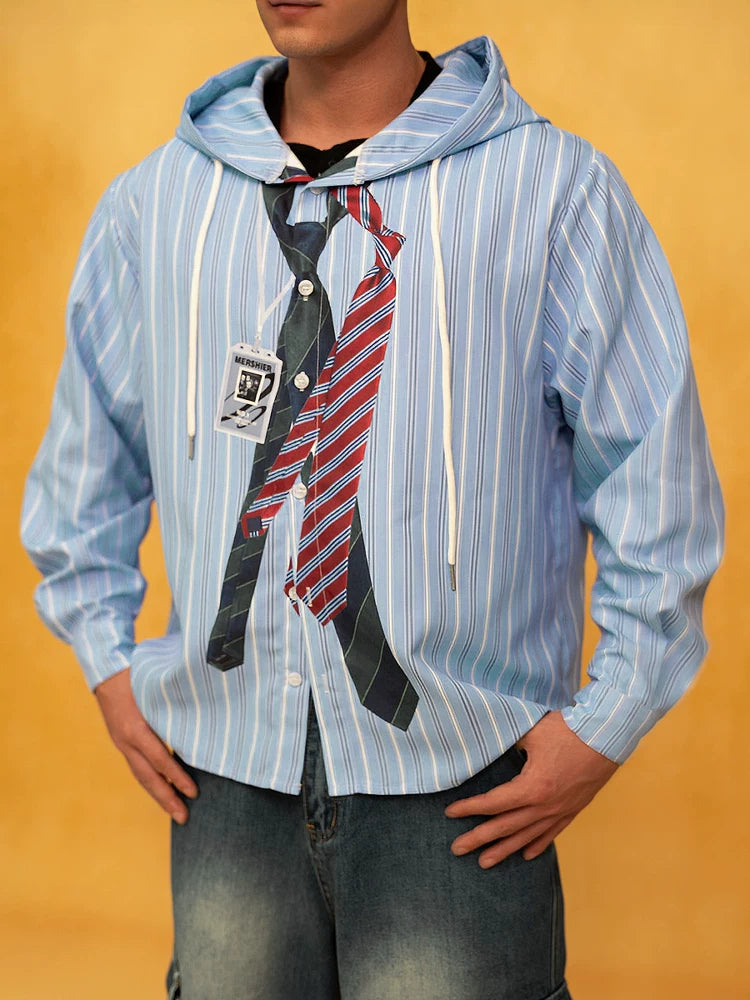 Men's Loose Striped Tie Print Hoodie