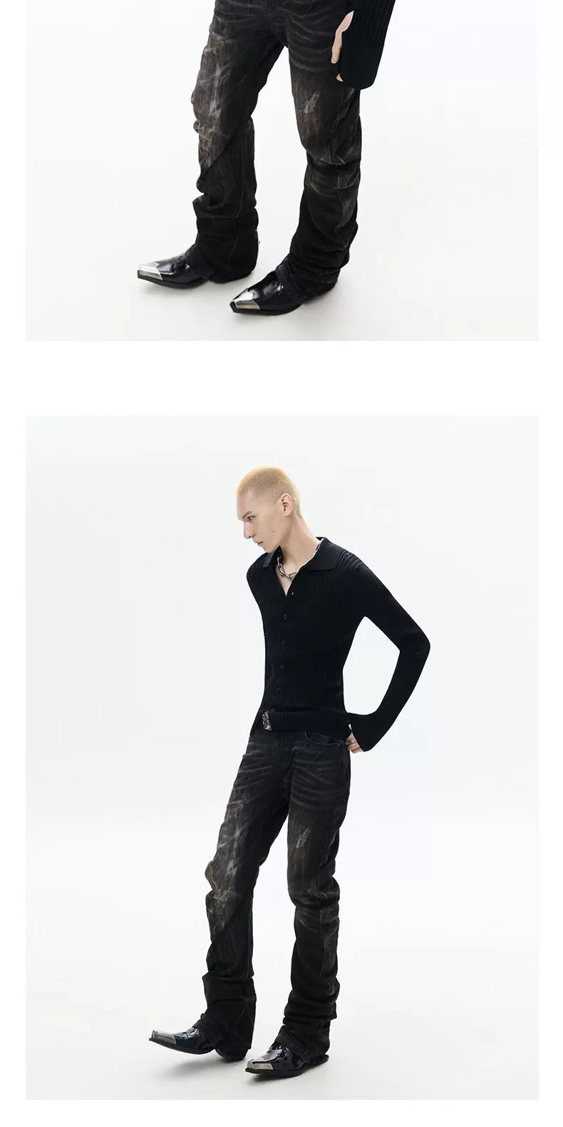 Distressed Washed Slim Curved Jeans