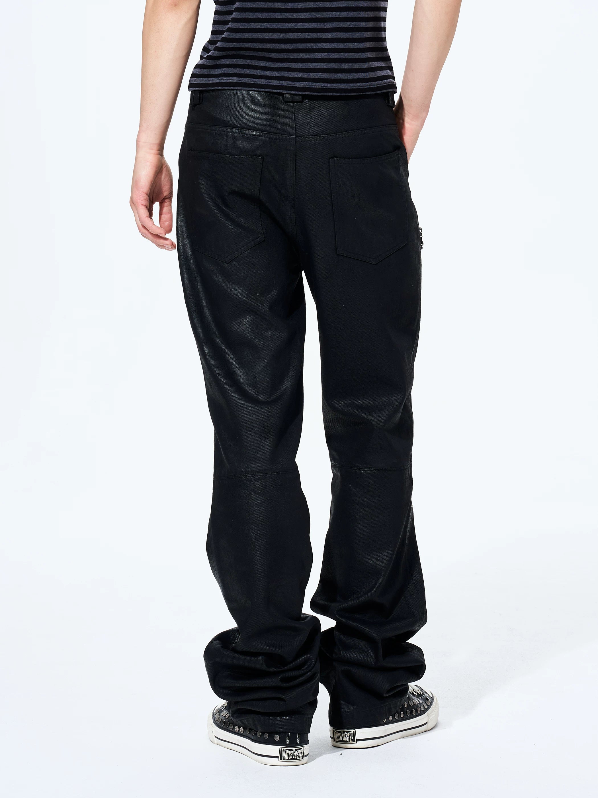 Men's Metallic Zip Waxed Straight Jeans