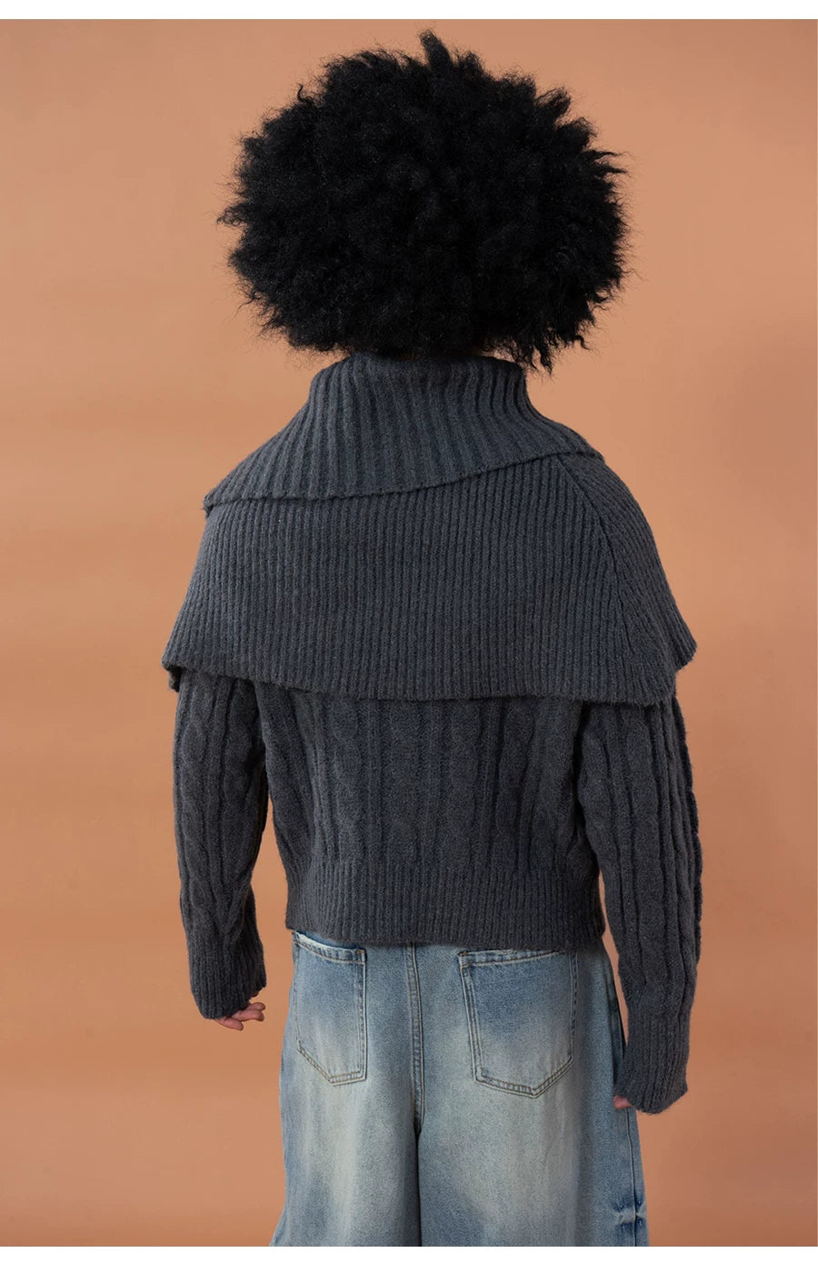 Unisex Detachable Grey Knit Cardigan Scarf