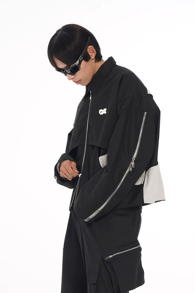 Men's Loose Short Patchwork Zip Jacket