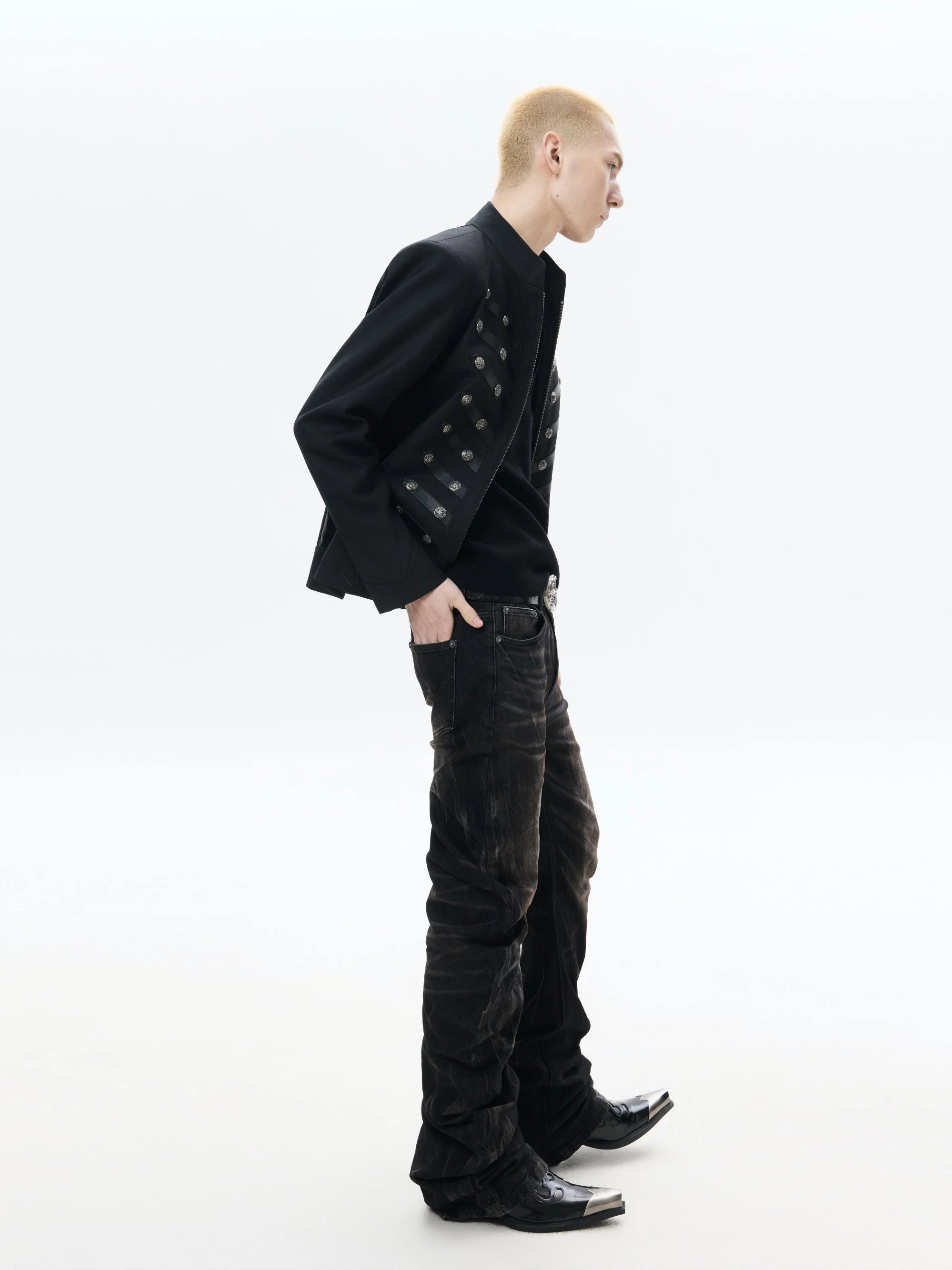Black Napoleon Style Casual Double-breasted Jacket