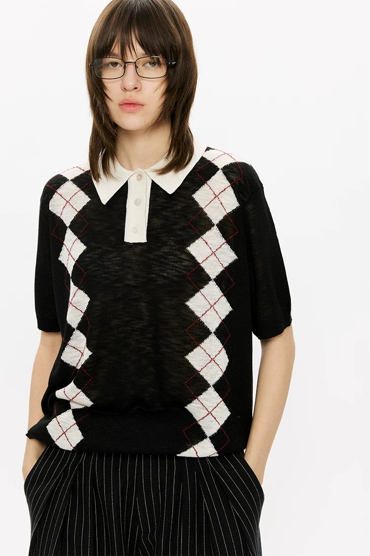 Men's Summer Contrast Diamond Knit Polo