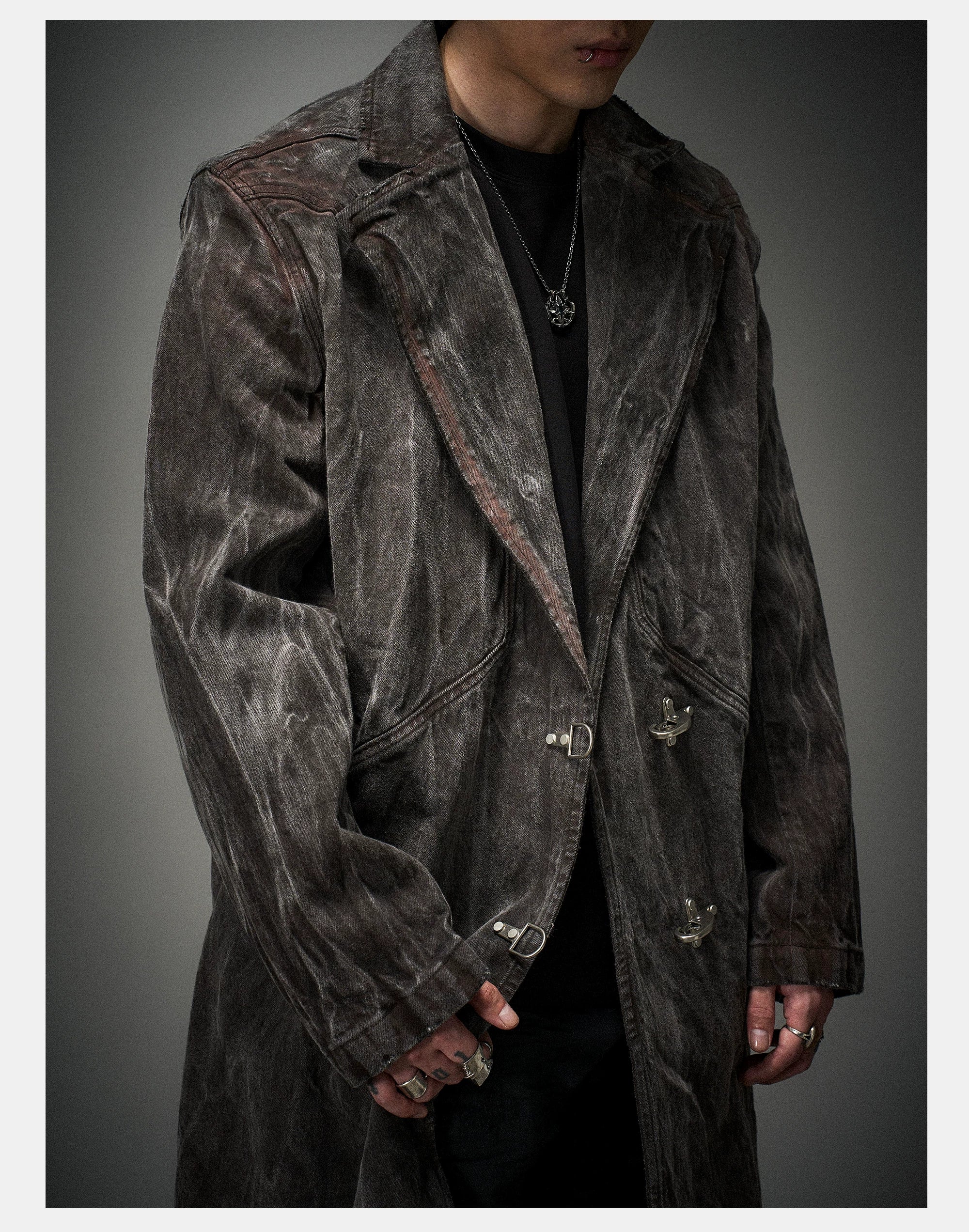 Collared Distressed Tie-dye Denim Coat