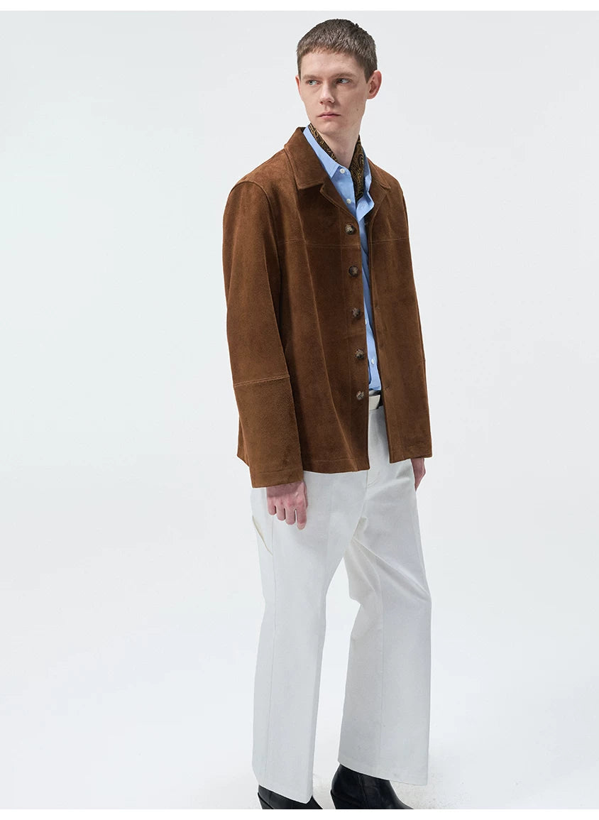 Cupro Lined Suede Leather Lapel Jacket