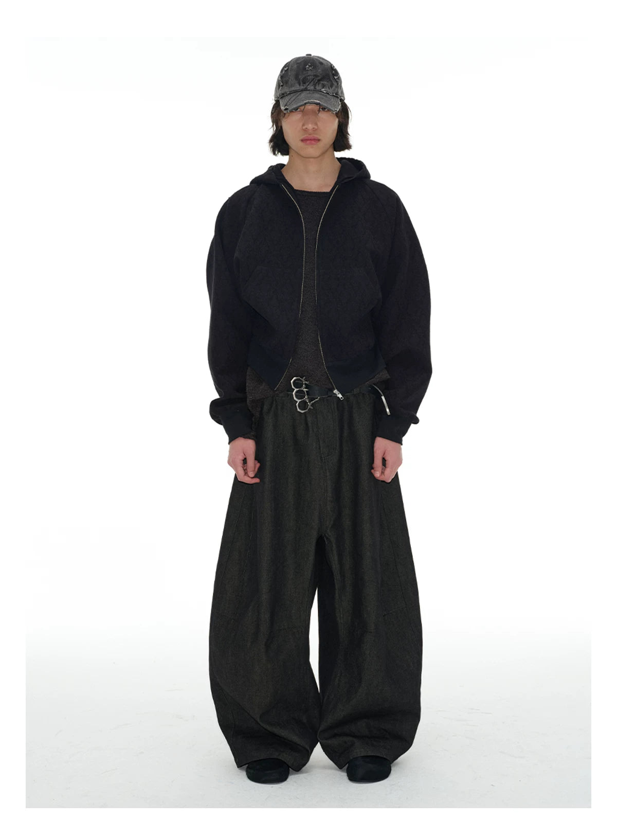 Pleated Low Rise Raw Denim Jeans