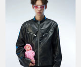 Men's Distressed Cropped Leather Moto Jacket