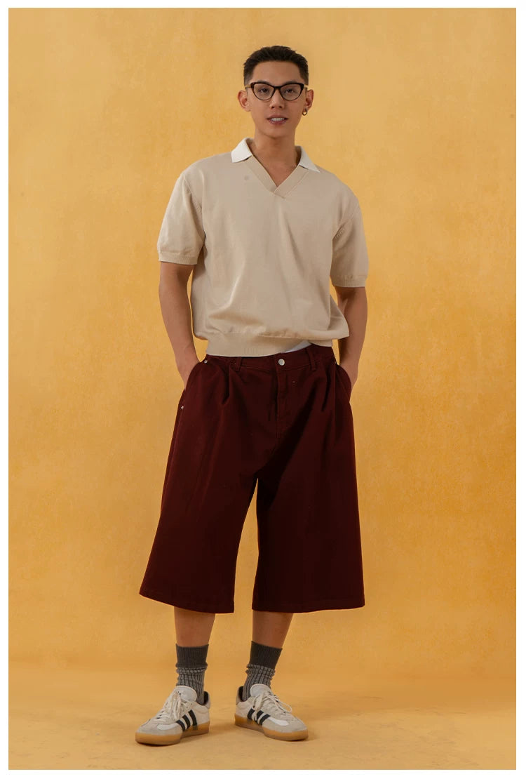 Men's V-Neck Short-Sleeve Detachable-Collar Polo Shirts