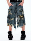 Street Style Splatter Ripped Cropped Pants