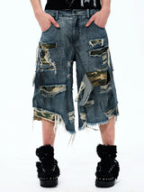Street Style Splatter Ripped Cropped Pants