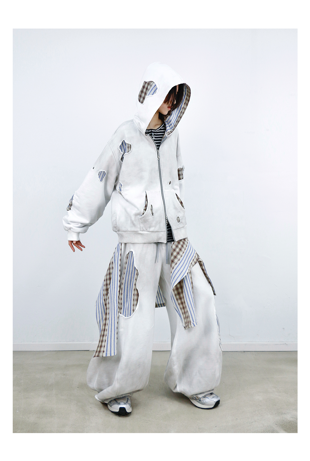 Detachable Distressed Ripped Striped Patchwork Sweatpants