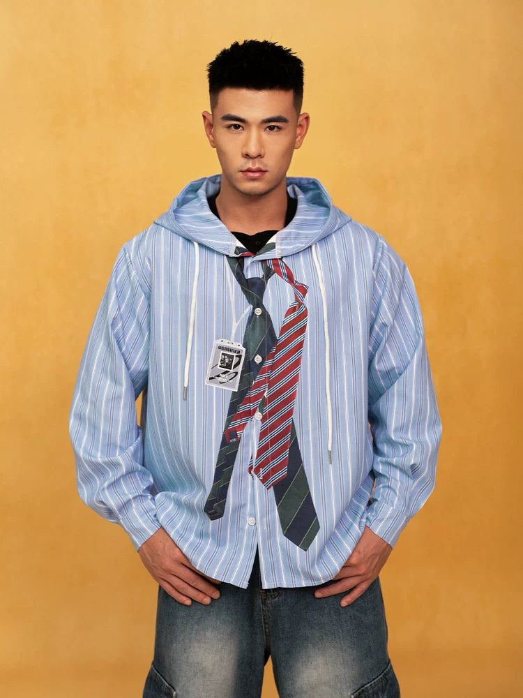 Men's Loose Striped Tie Print Hoodie
