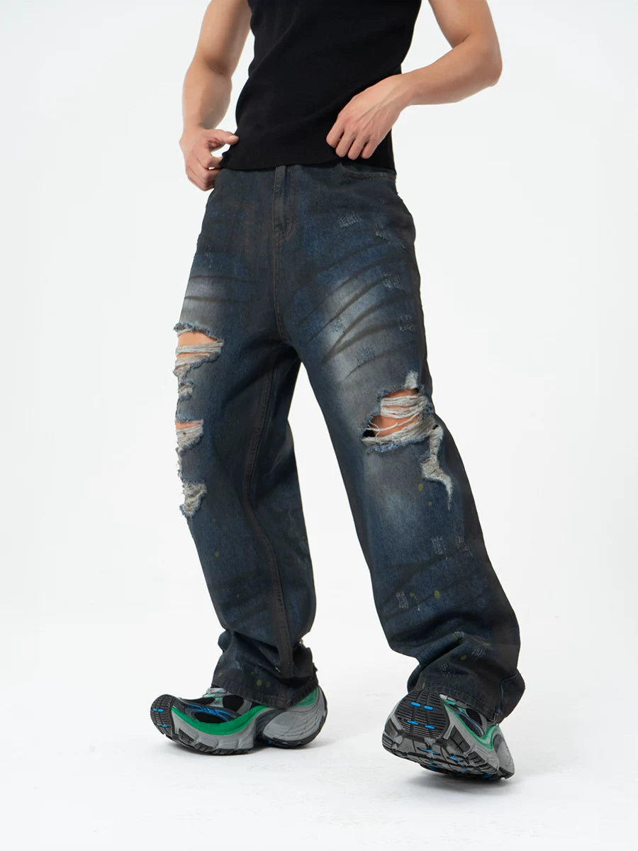 Black Ripped Distressed Wide Leg Jeans