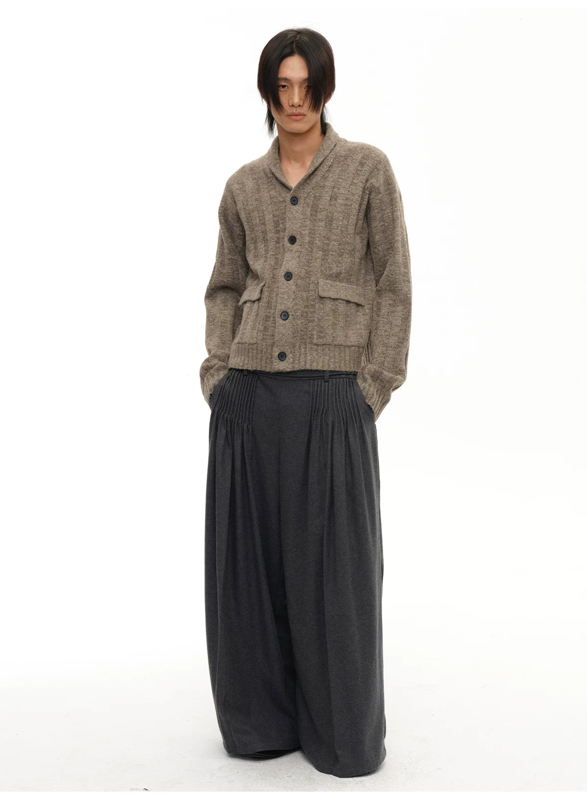 Shawl Collar Ribbed Cardigan