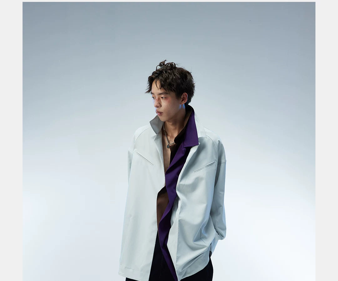 Couple's Loose Color-block Three-layer Collar Coat