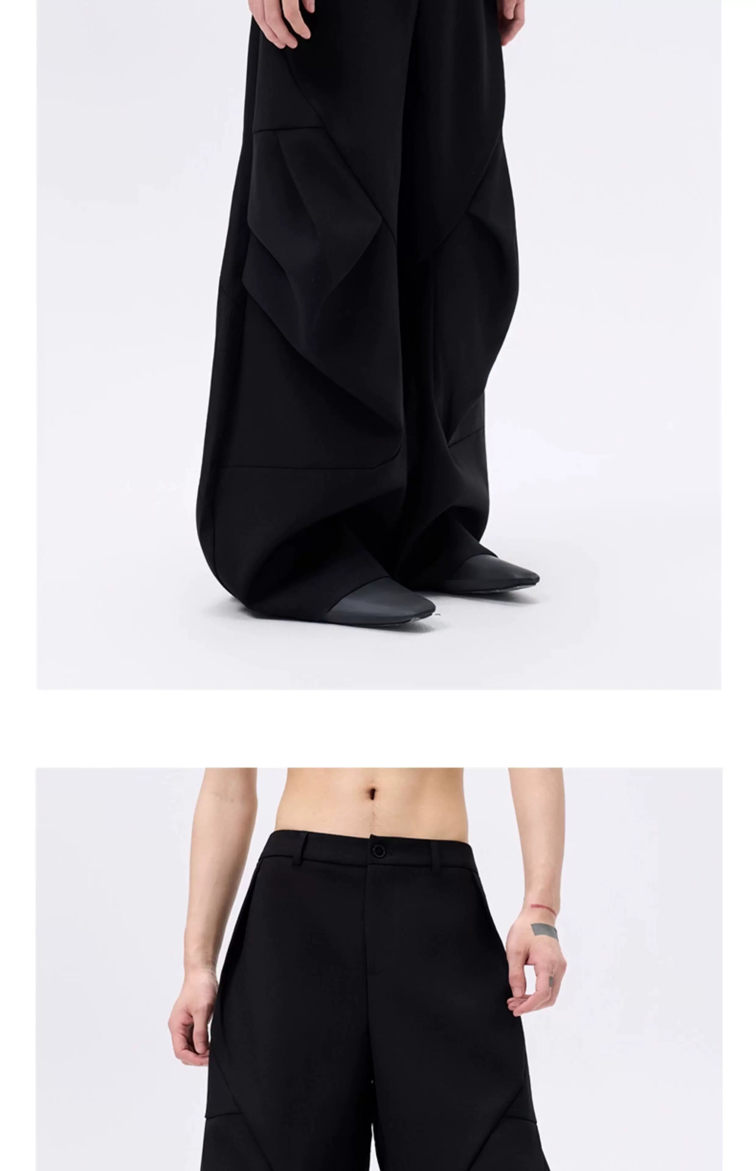 Casual Curved Pleated Wide Leg Pants