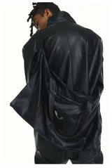 Leather Crossbody Bag with Metal Plaque