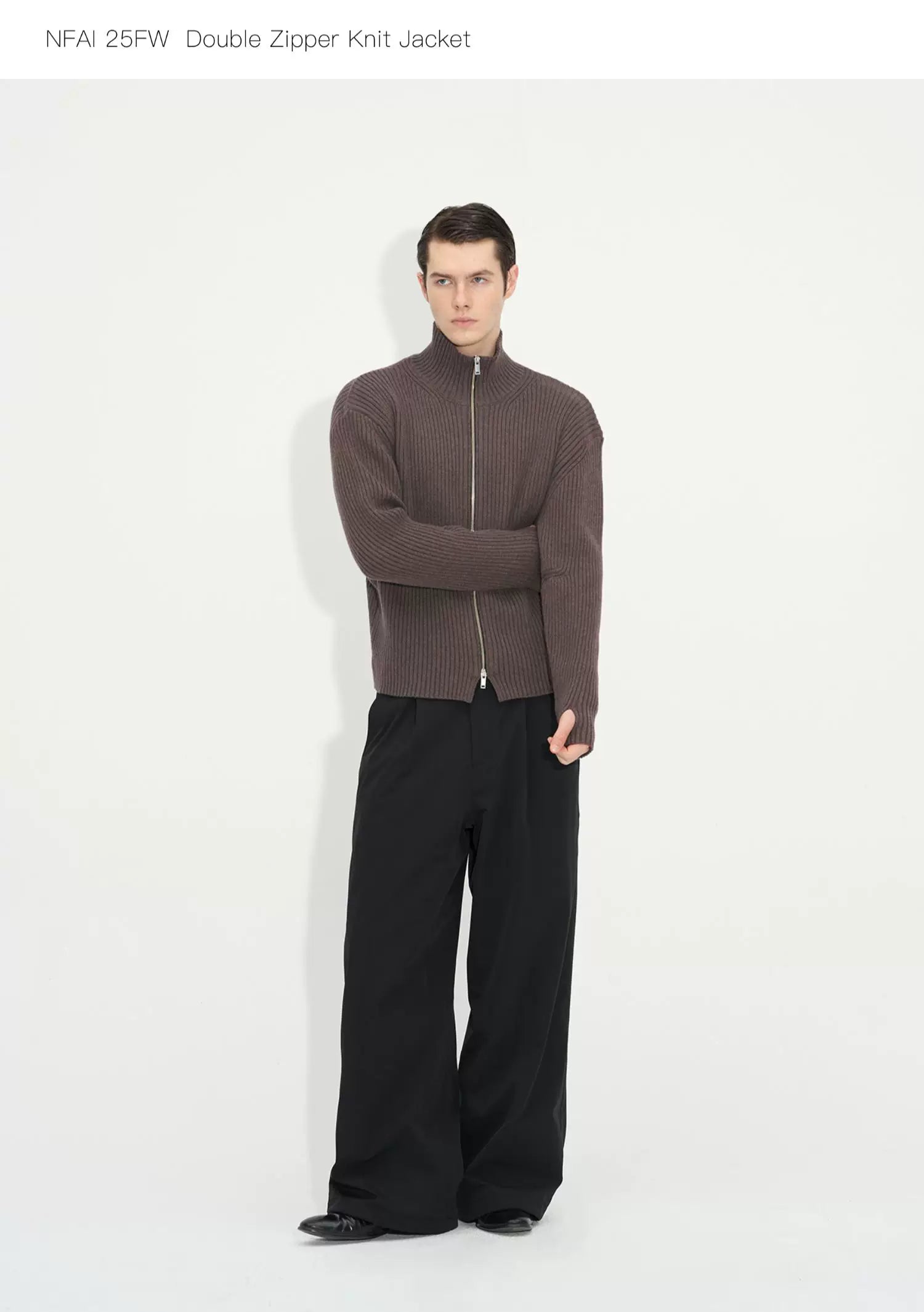 Double Zipper Thick Wool Knitted Jacket