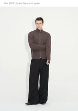 Double Zipper Thick Wool Knitted Jacket