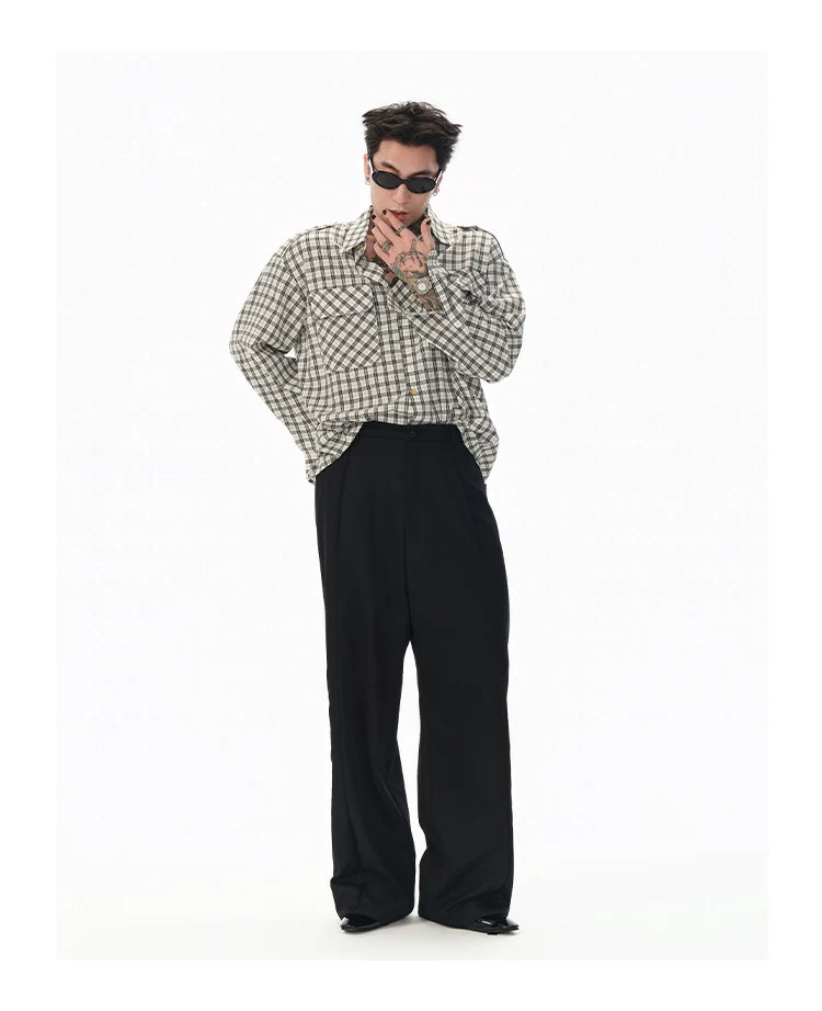 Textured Black White Checkered Utility Shirt