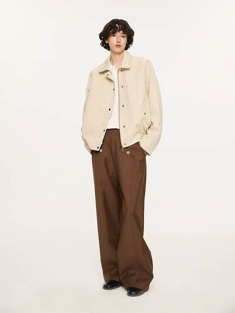 Lyocell Double-breasted Loose Straight Casual Pants