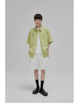 Short Sleeve Square Neck Cotton Shirt