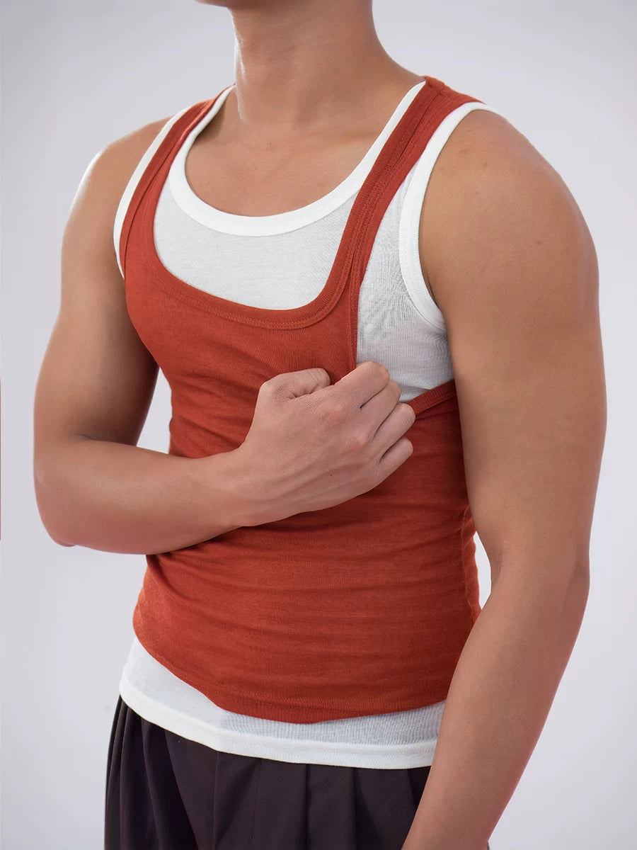 Black Red Faux Two-piece Men's Vest